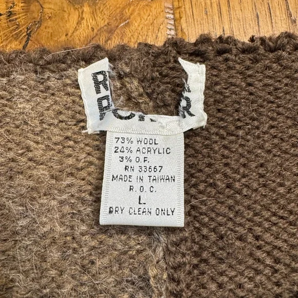 Vintage Knit Wool Blend Brown Color Block Cardigan Sweater Sz L Wide Sleeve - Picture 2 of 6